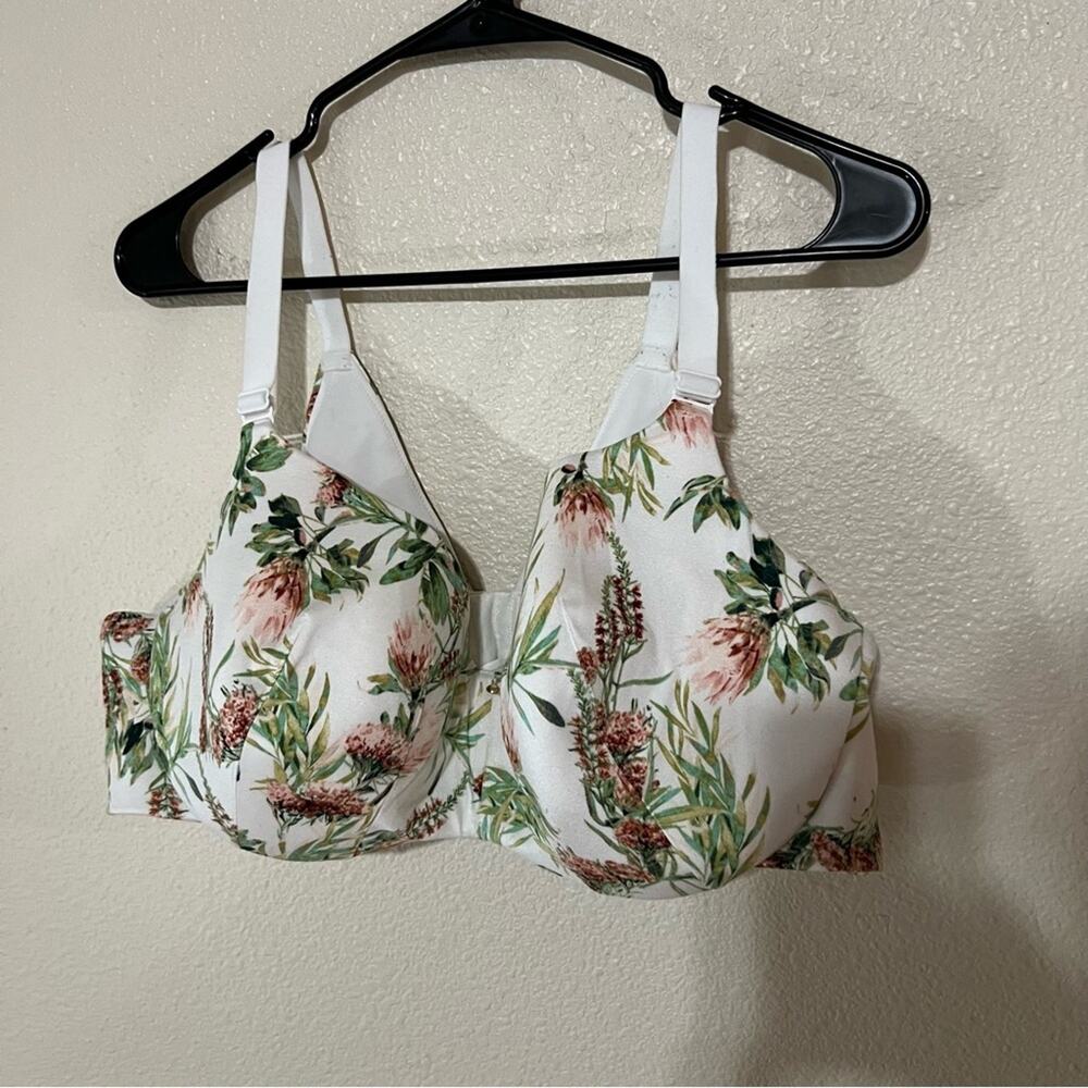 Cacique white tropical floral lightly lined balconette bra 44D